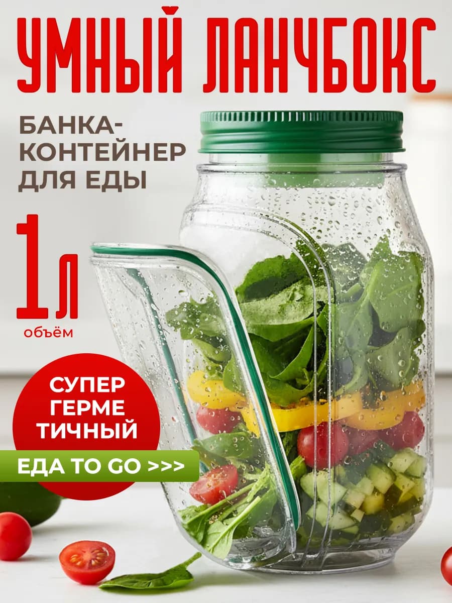 Контейнер для еды пластиковый герметичный с крышкой 1 л - фото 1