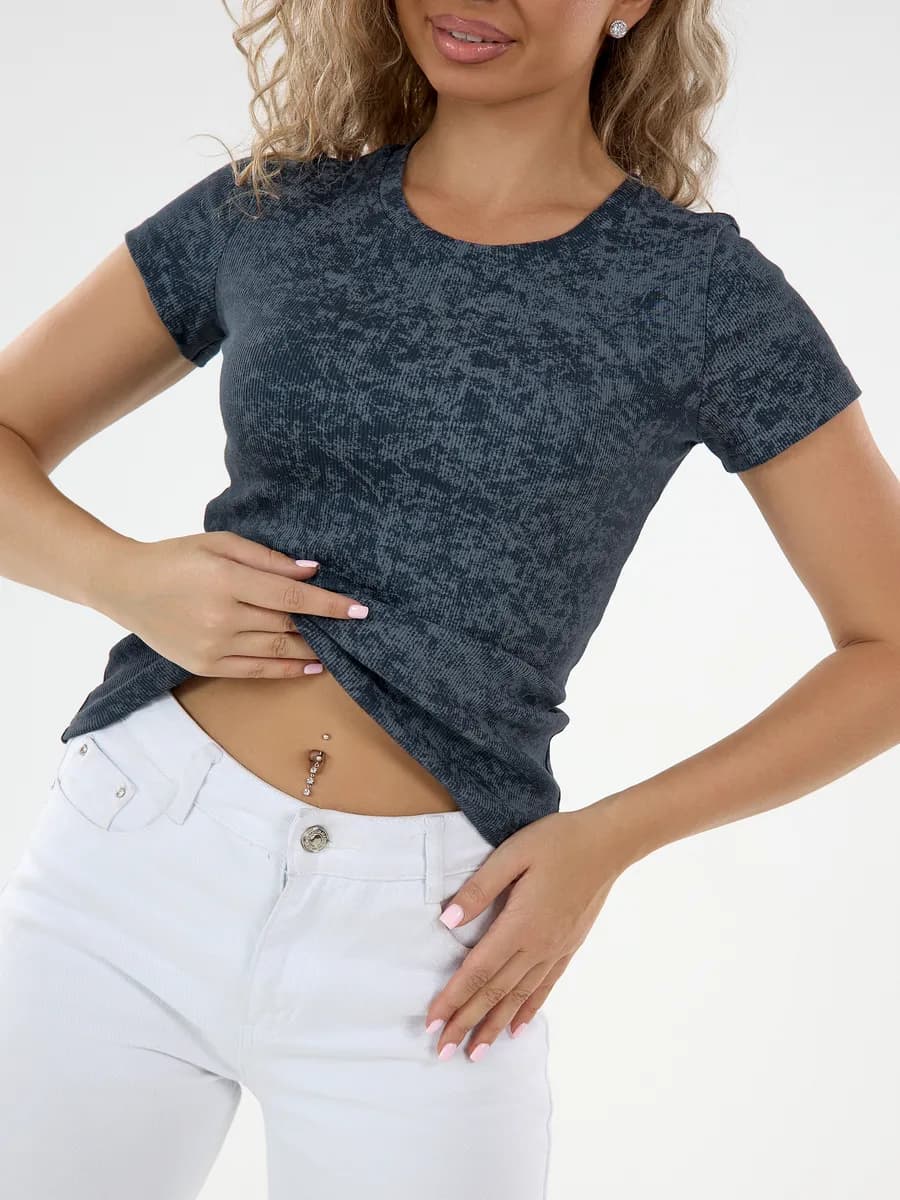 Футболка однотонная в рубчик базовая хлопок
