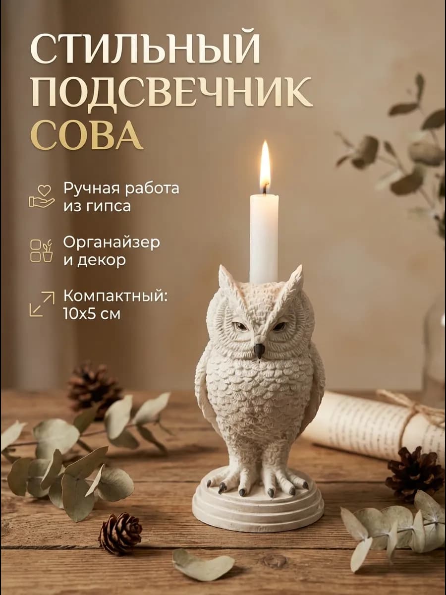 Подсвечник для столовой свечи Сова