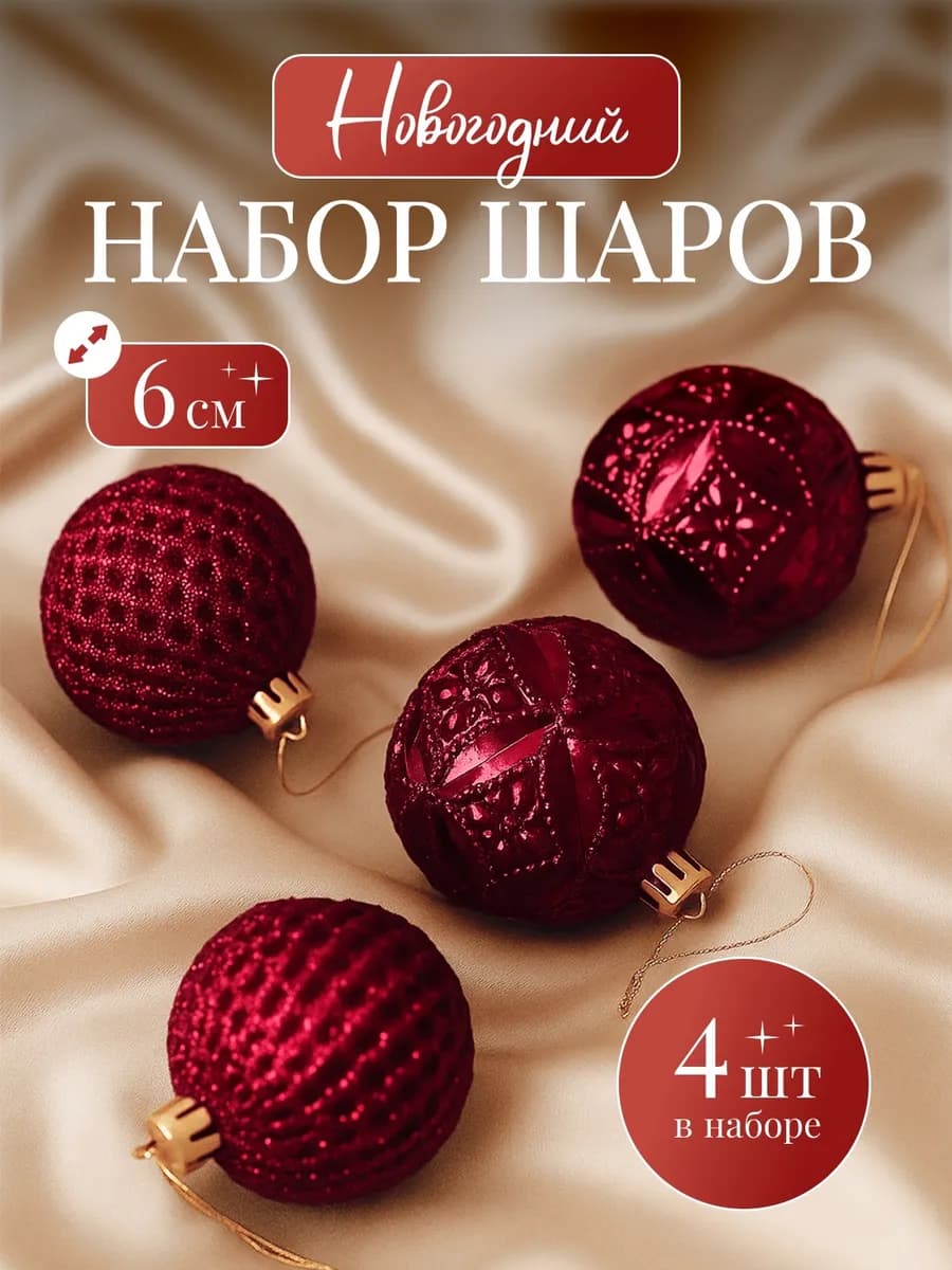 Набор новогодние шары на елку бордовые 6 см