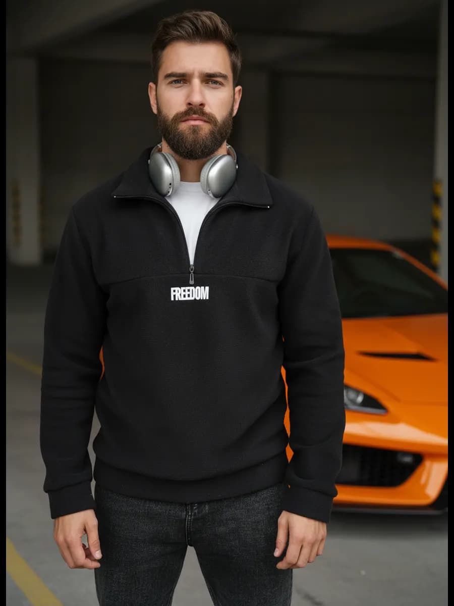 Толстовка без капюшона на молнии с принтом