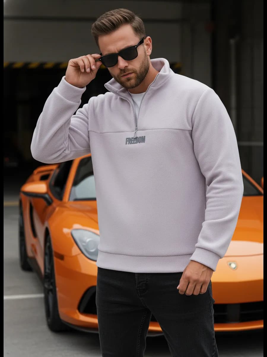 Толстовка без капюшона на молнии с принтом