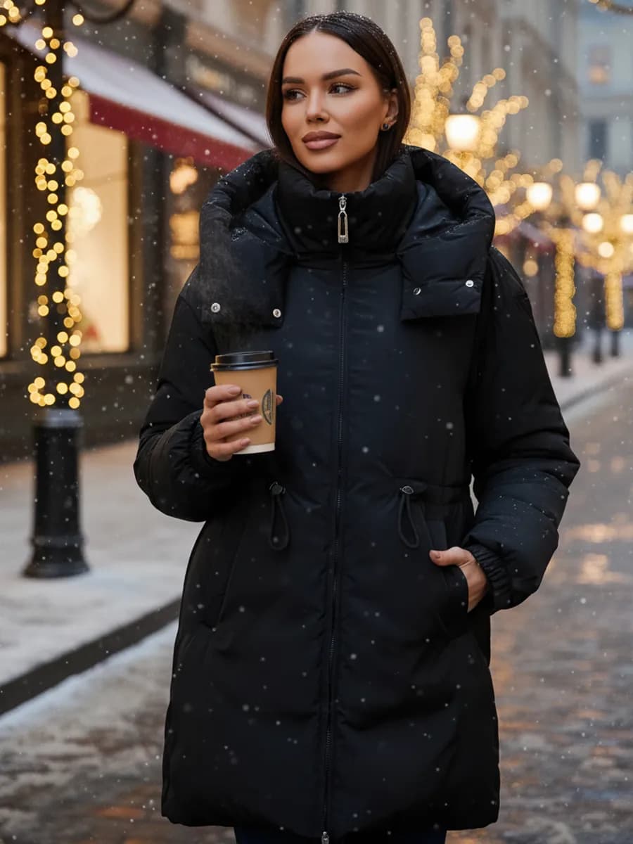 Куртка зимняя женская удлиненная с капюшоном