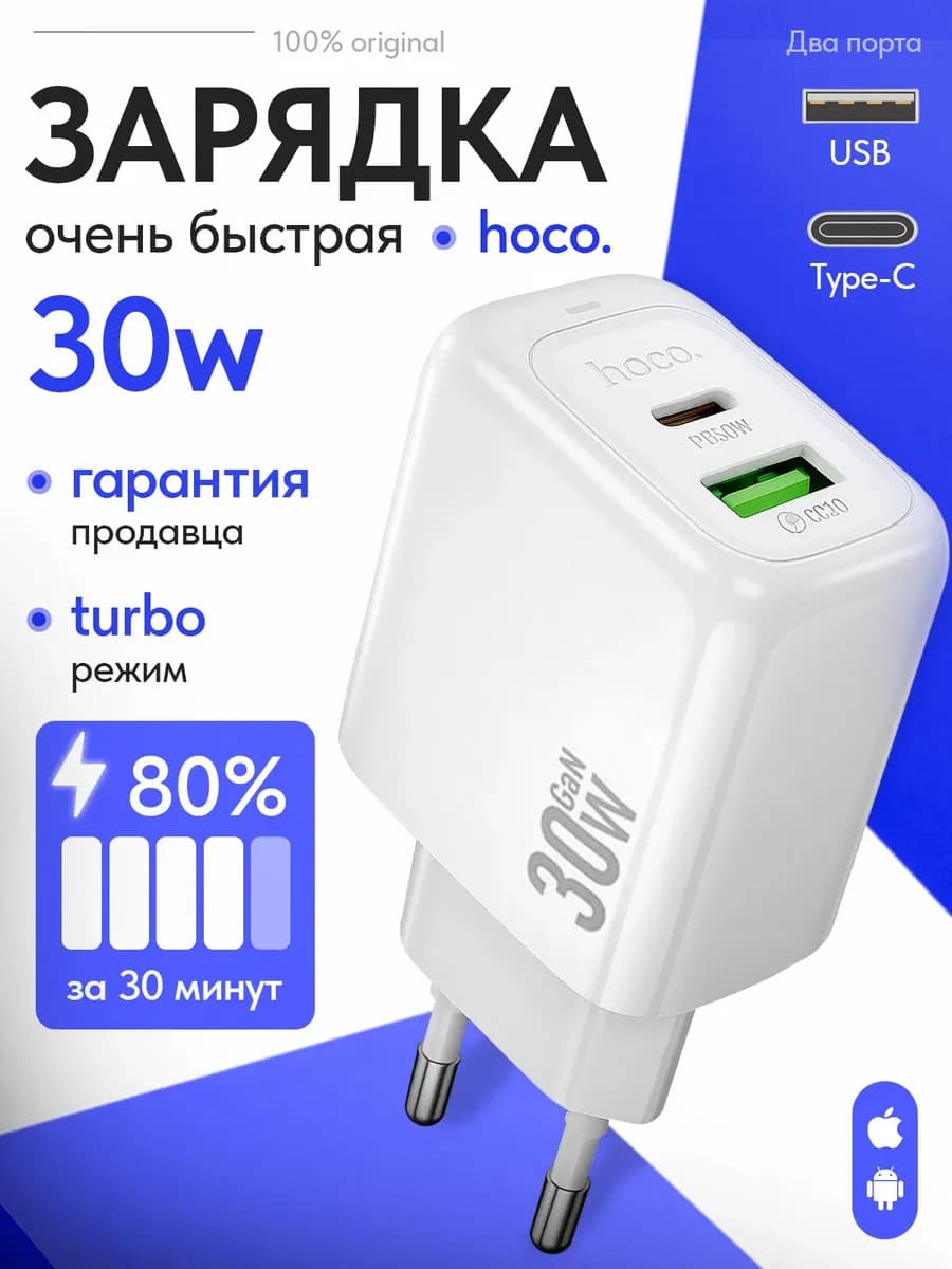 Зарядное устройство блок для телефона 30W Type-C USB адаптер