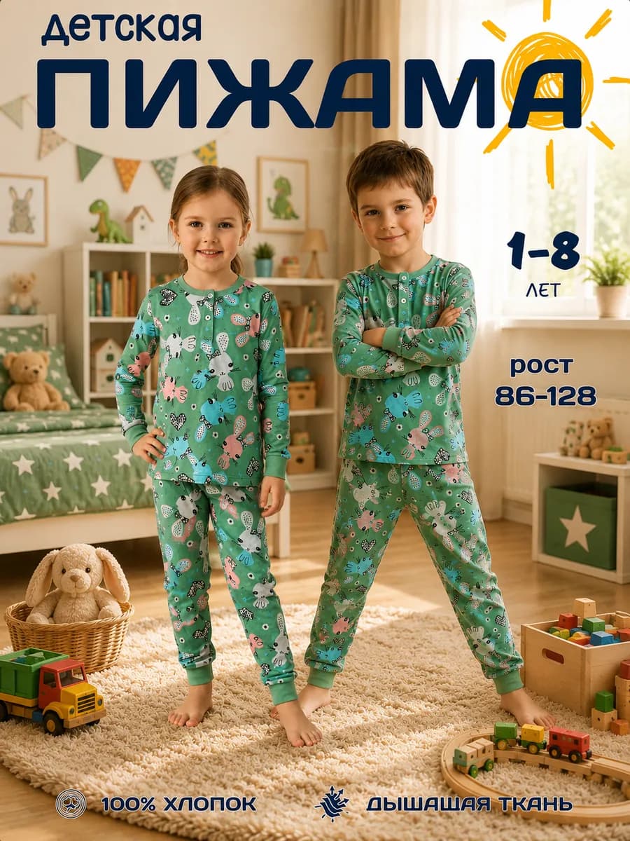 Пижама детская для девочки хлопковая