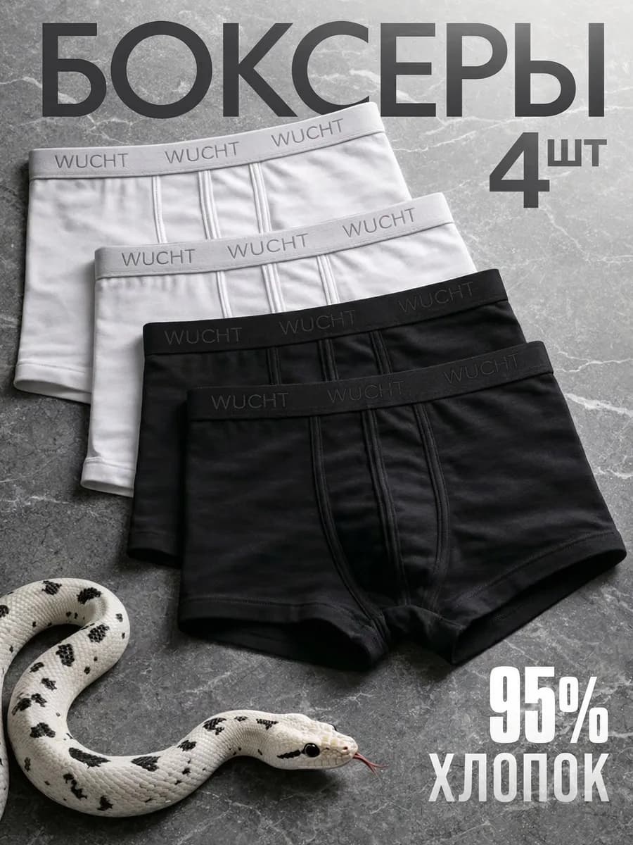 Трусы мужские боксеры черный белый набор 4 шт хлопок 95%
