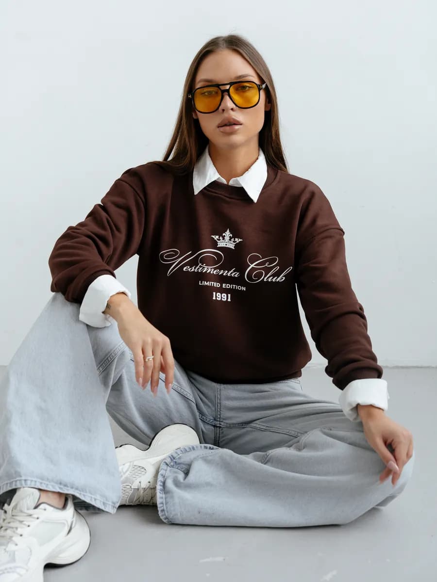 Свитшот оверсайз с принтом без начеса