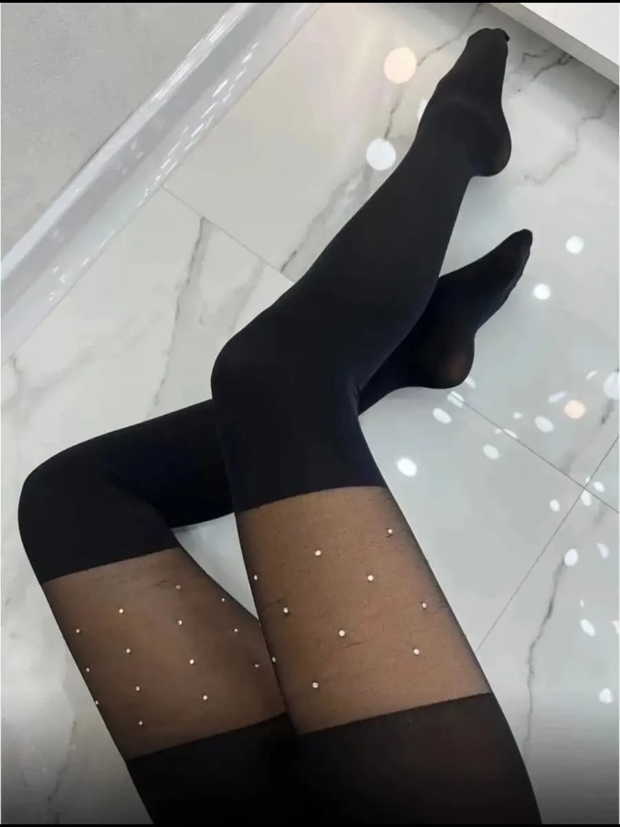 Колготки чулки капроновые со стразами с рисунком