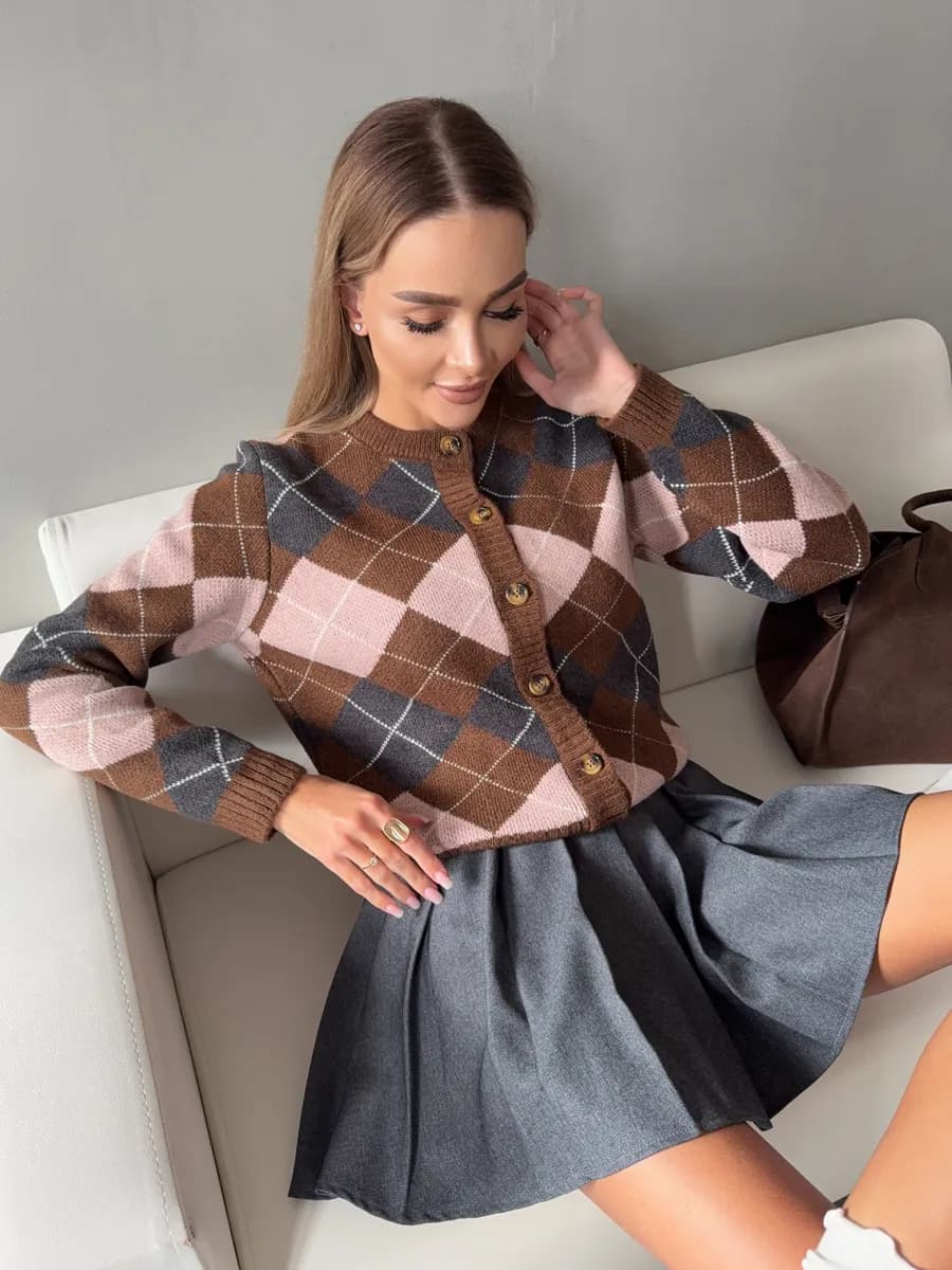 Укороченный кардиган в ромб с принтом аргайл
