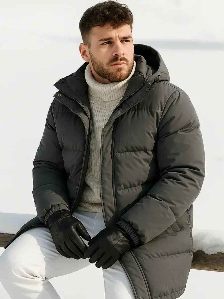 Зимний пуховик удлиненный с капюшоном