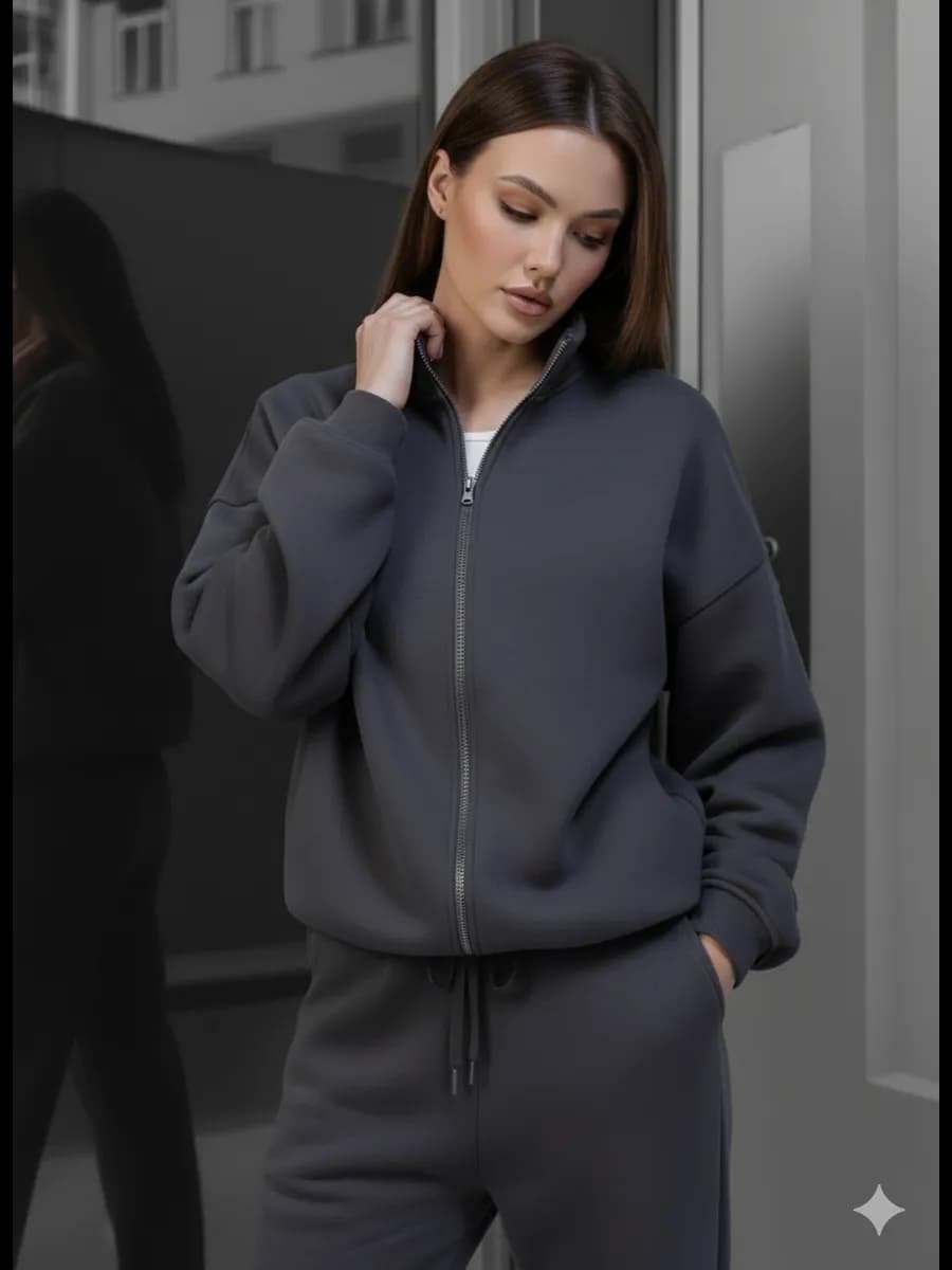 Спортивный костюм теплый оверсайз с начесом на молнии