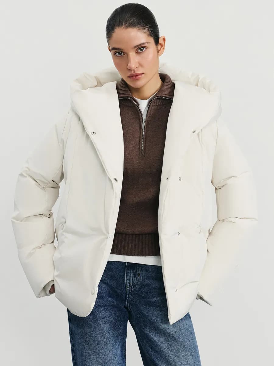 Куртка оверсайз зимняя с капюшоном с натуральным утеплителем