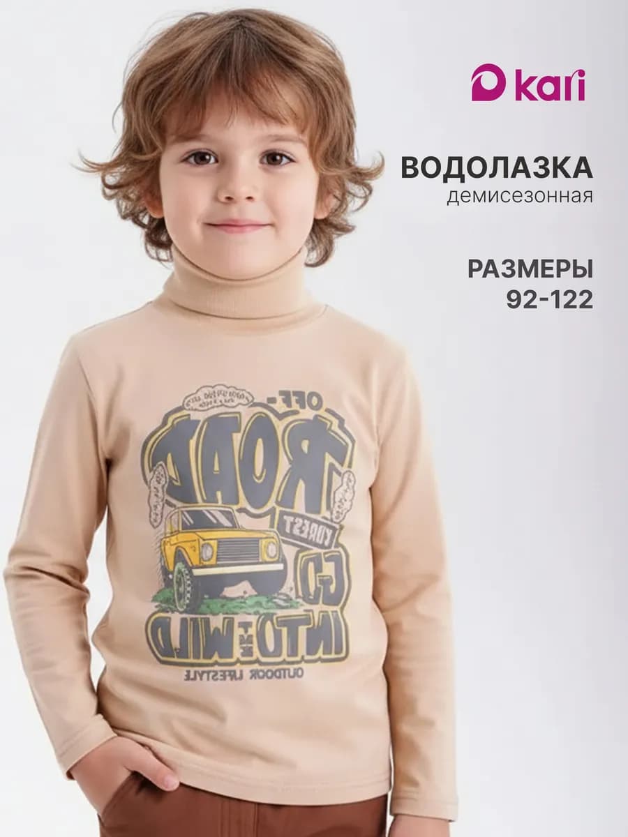 Водолазка для мальчика теплая бежевая с принтом