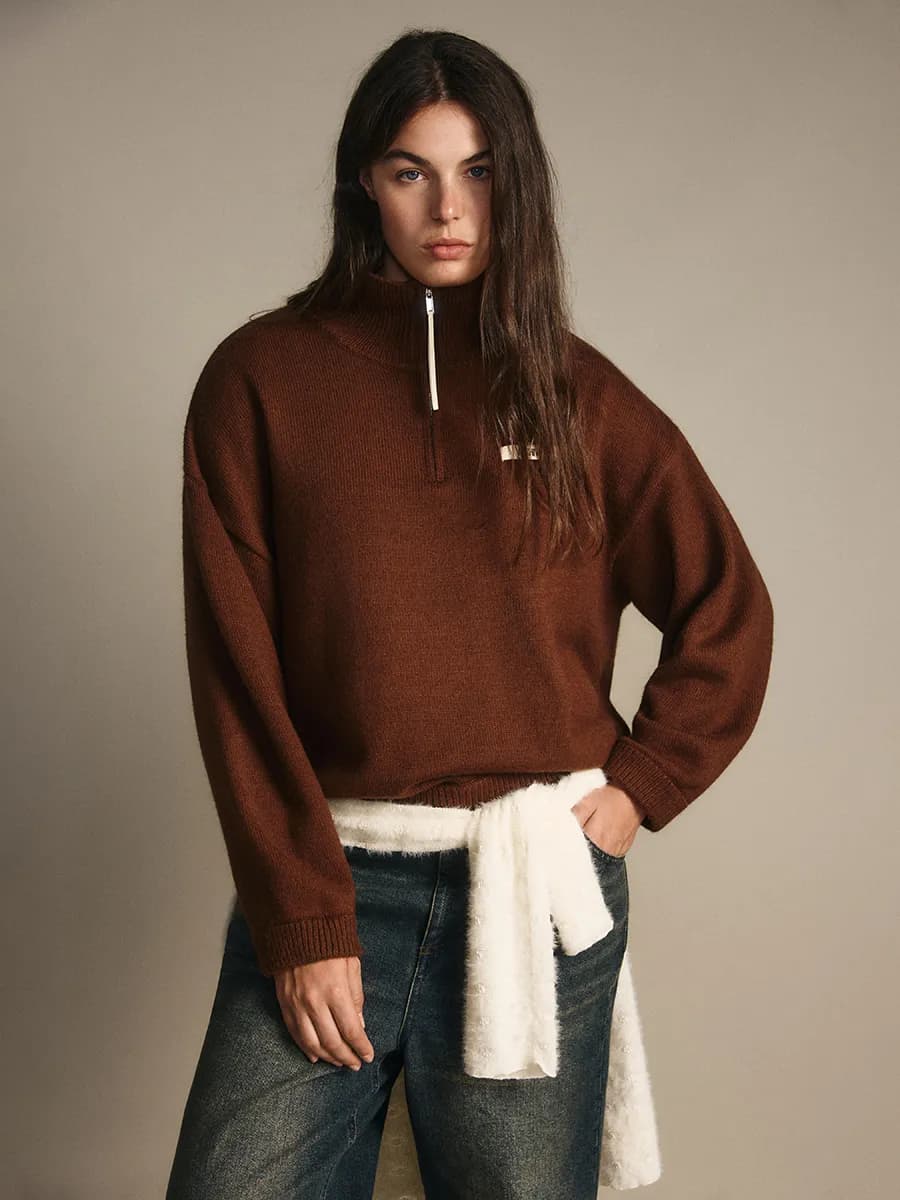 PLUS SIZE Джемпер на молнии вязаный с горлом