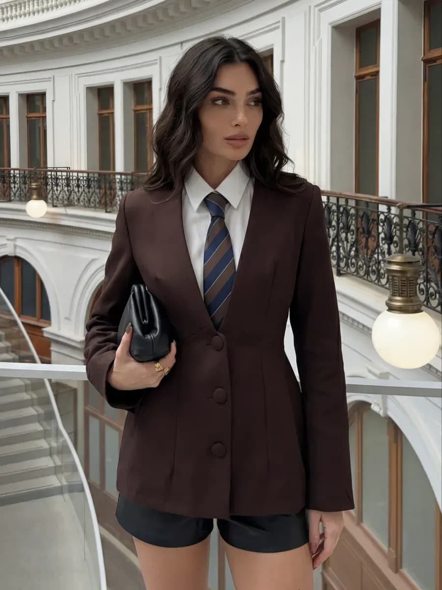 Приталенный пиджак с вырезом