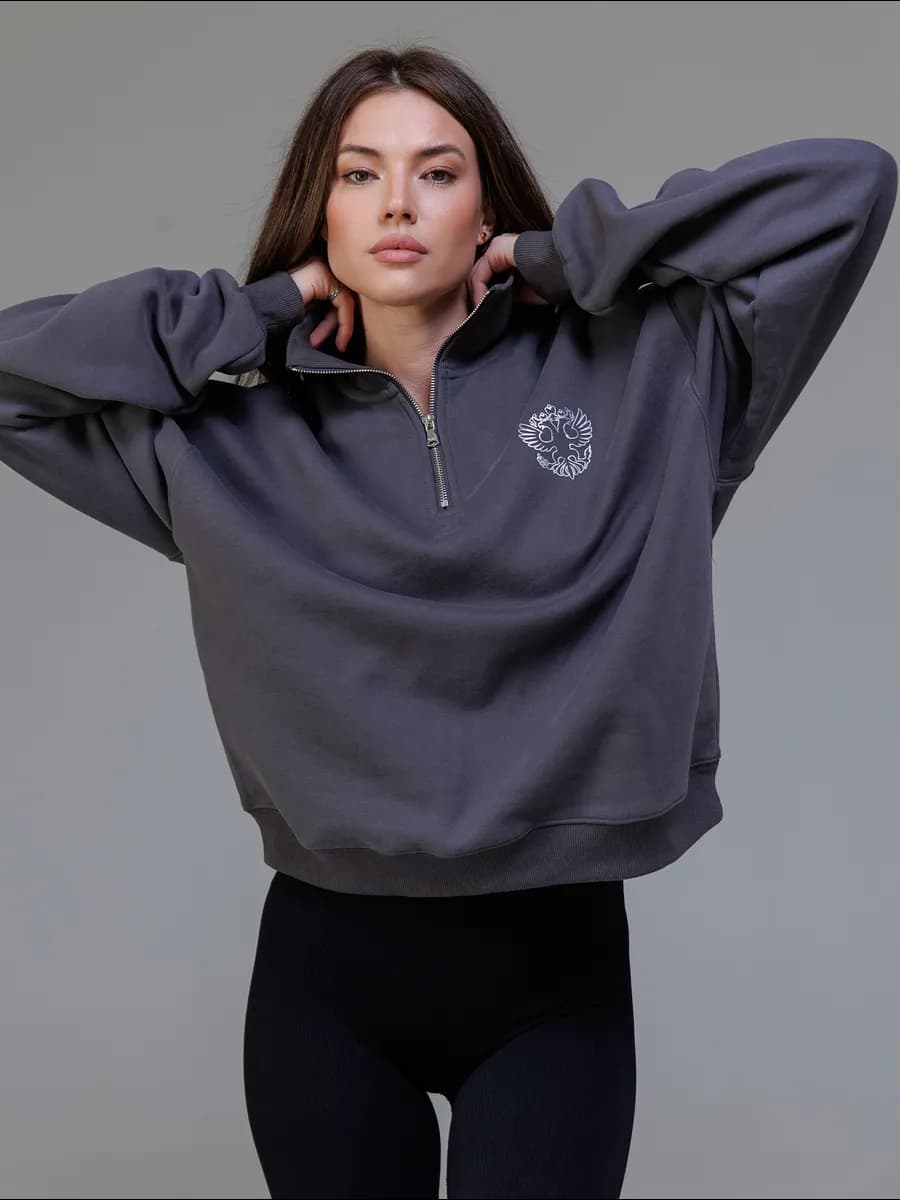 Толстовка оверсайз на флисе полузамок - фото 1