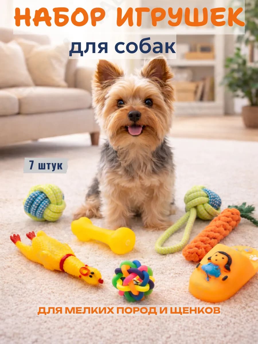 Игрушки для собак мелких пород и щенков 7 шт