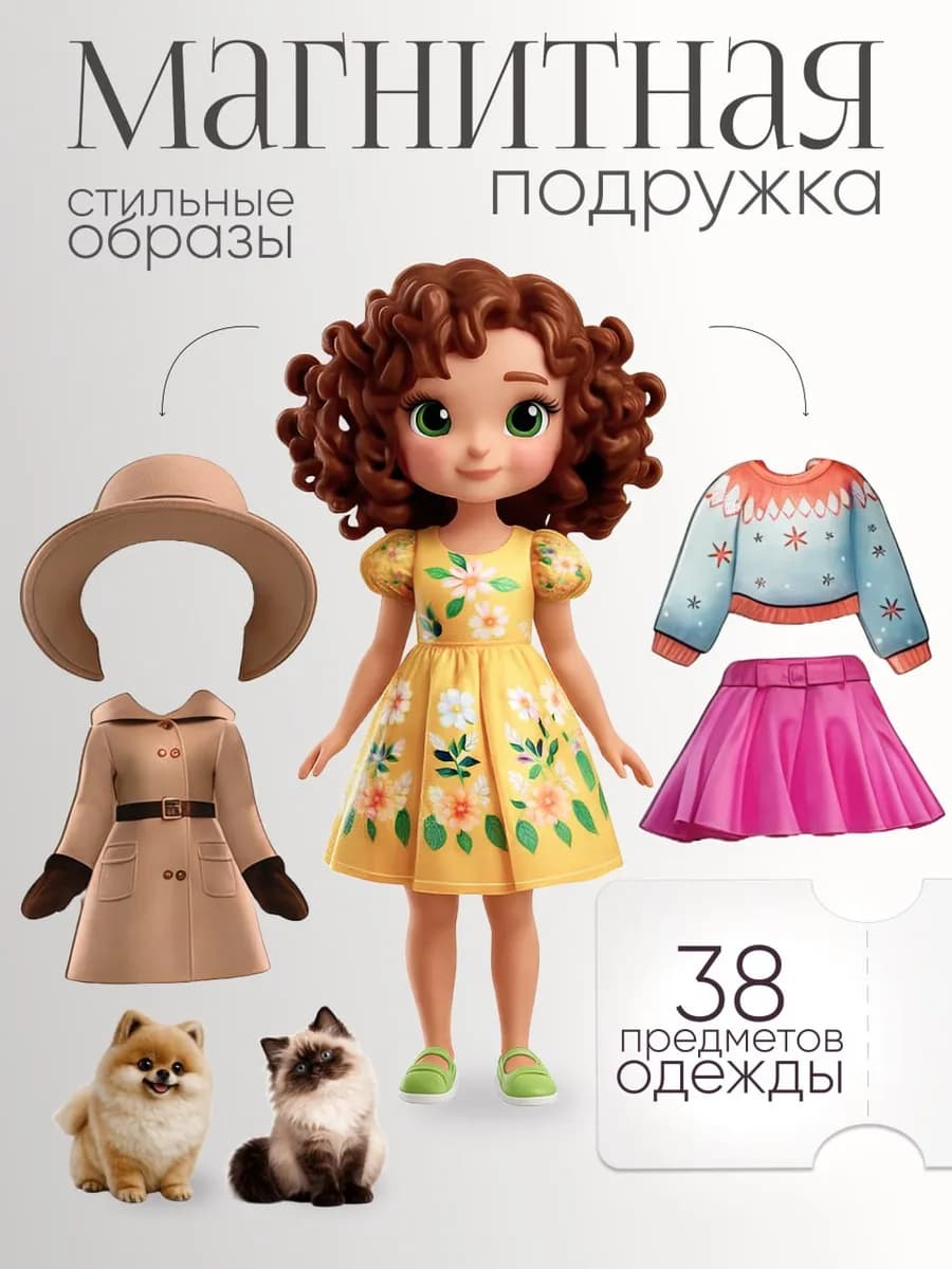 Магнитная кукла с набором одежды. Игрушка для девочек