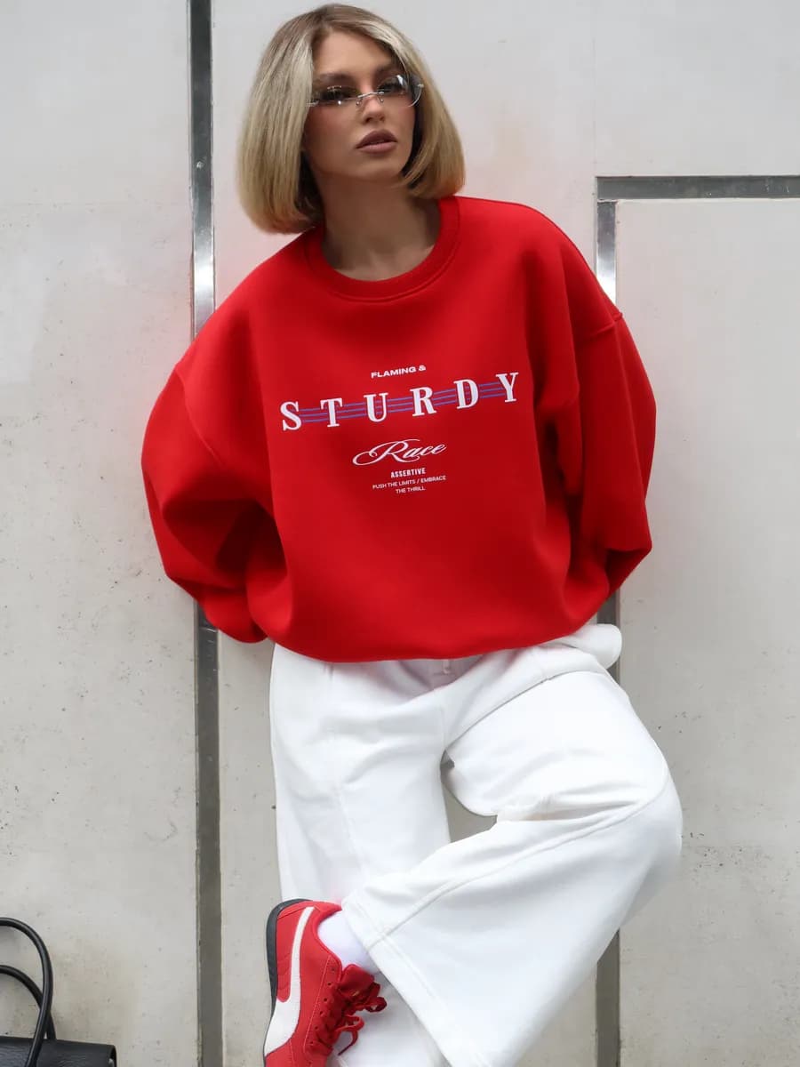 Свитшот оверсайз красный с принтом