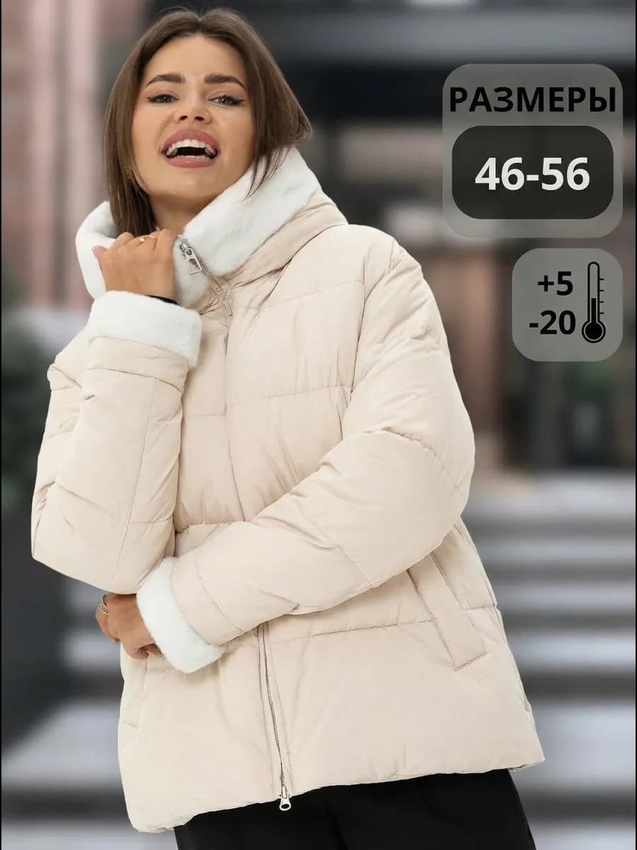 Куртка зимняя больших размеров с мехом и капюшоном