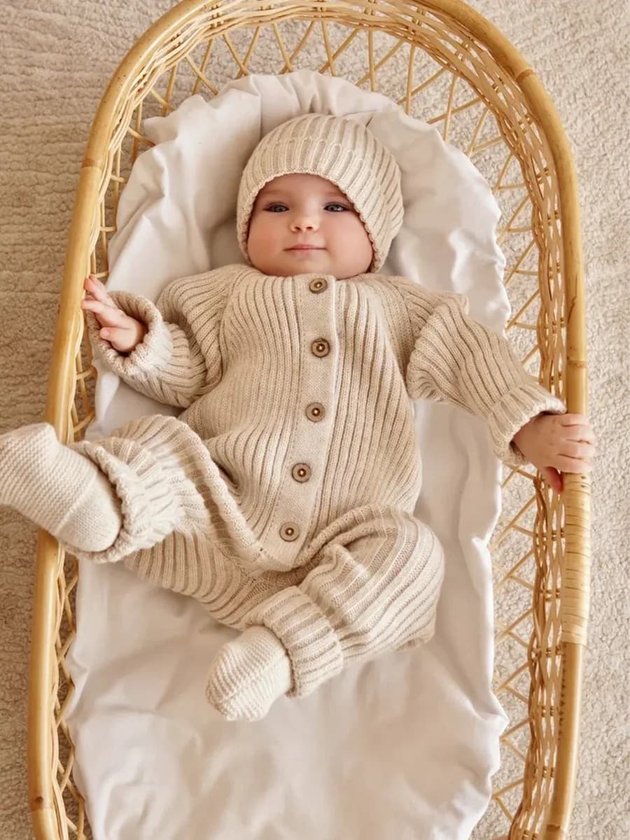 Вязаный комбинезон для новорожденных