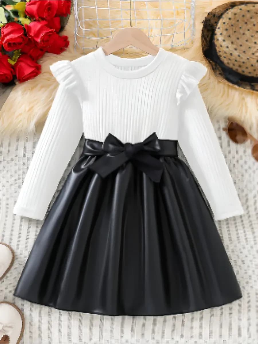 Платье нарядное с кожаной юбкой