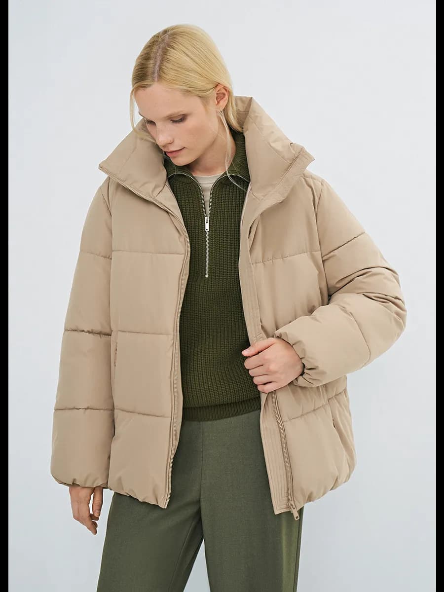 Куртка стеганая пуховик зимний с воротником стойкой - фото 1