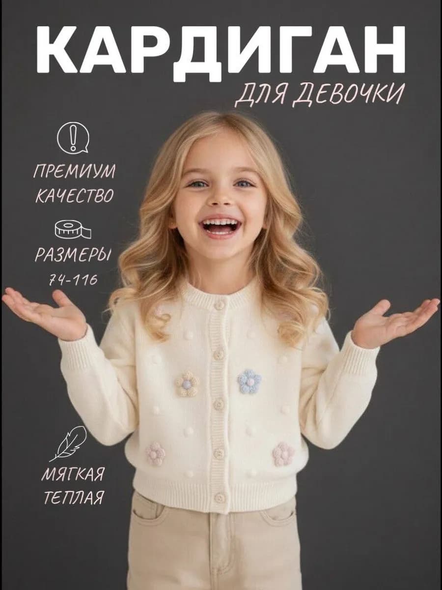 Кардиган с объемными цветами - фото 1