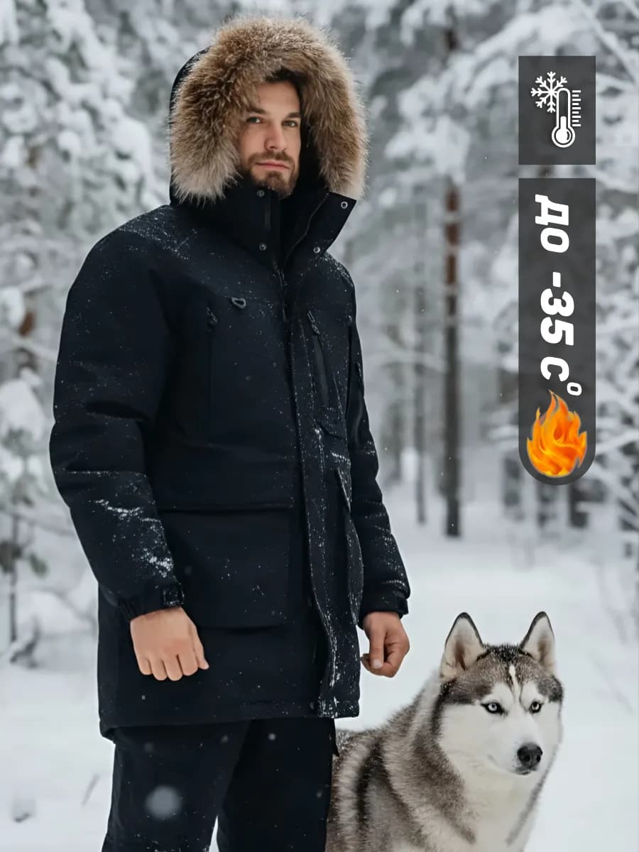 Куртка зимняя теплая, парка аляска удлиненная с опушкой