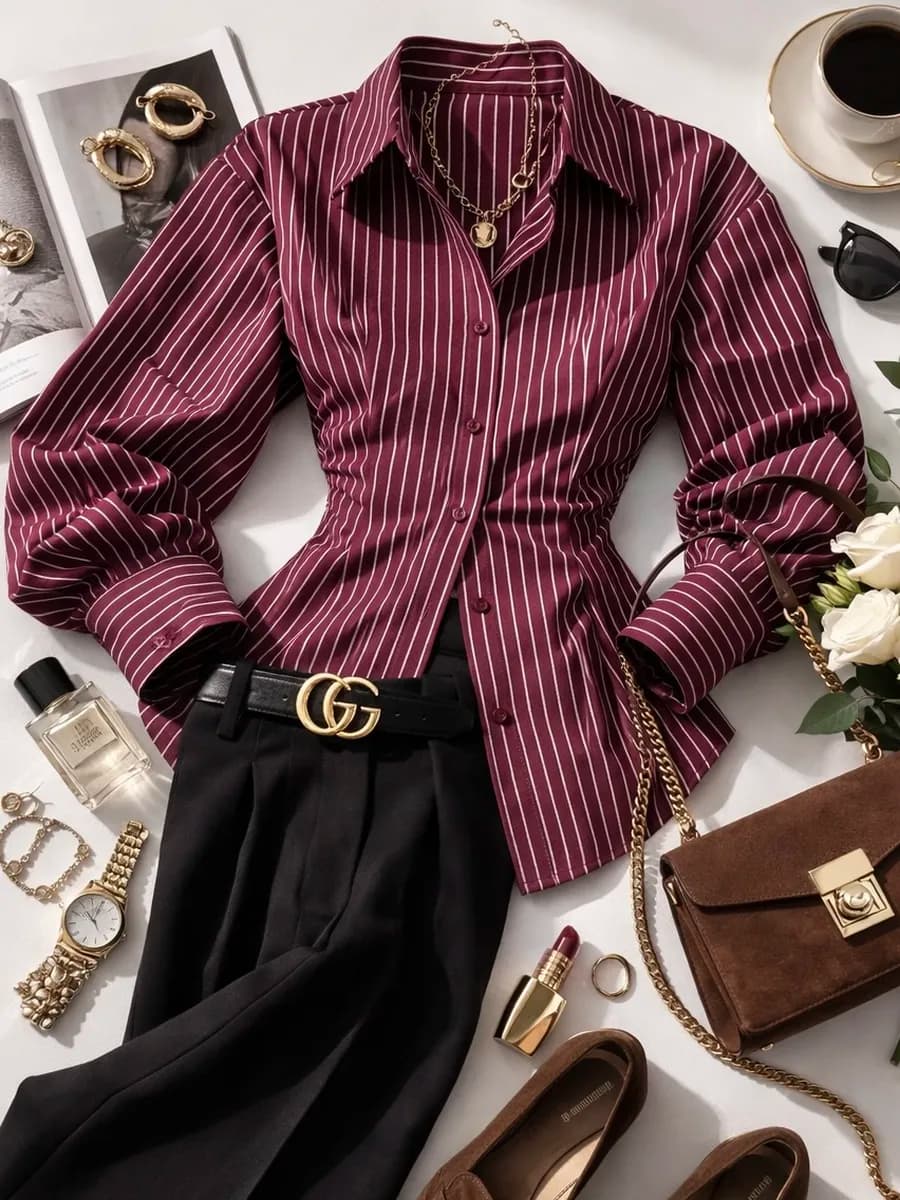 Рубашка приталенная клеш в полоску