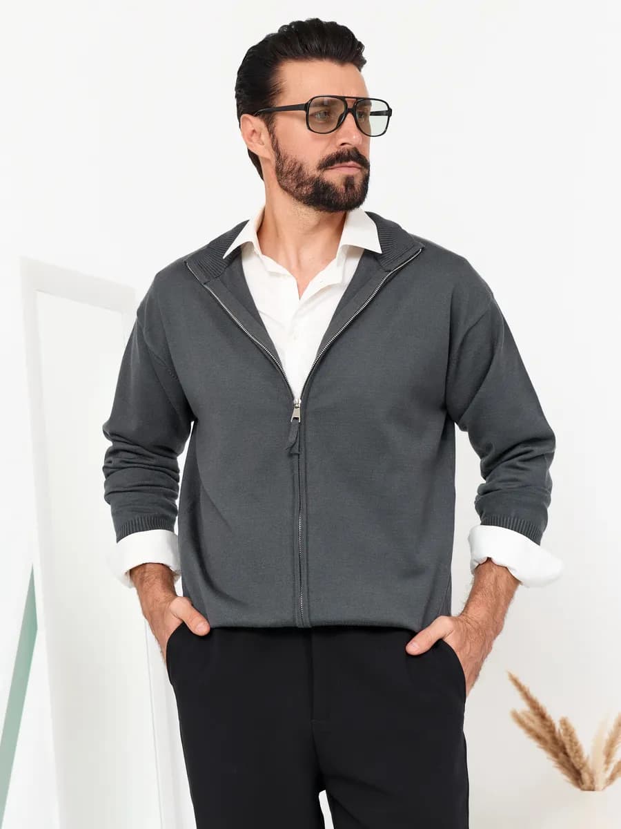 Кардиган на молнии тонкая шерсть