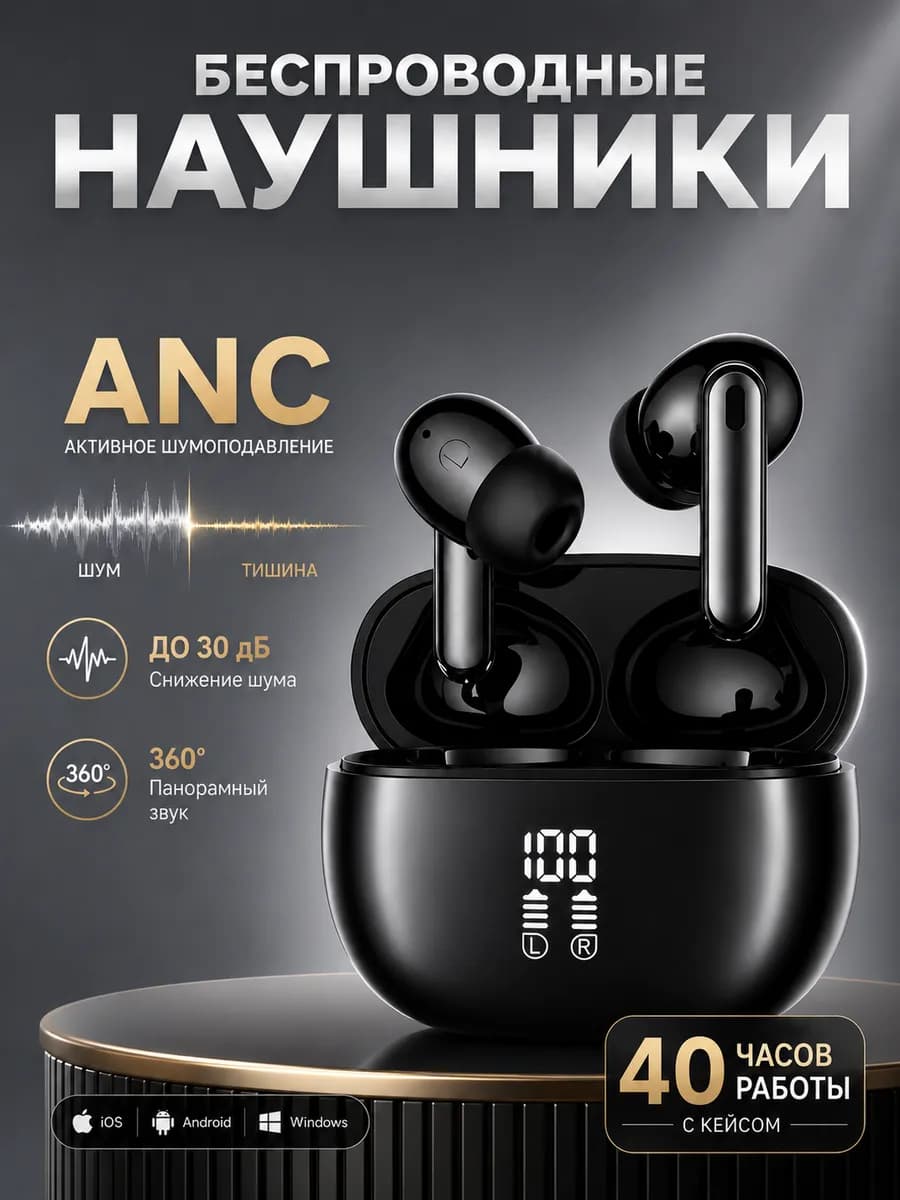 Наушники беспроводные с ANC микрофоном для Android и iPhone