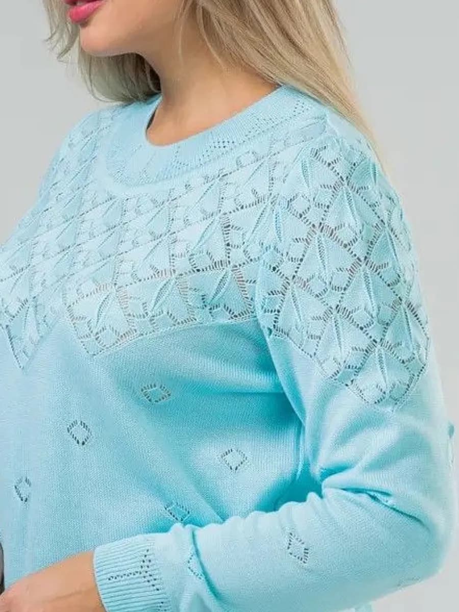 Джемпер тонкий вязаный кофта ажурная большие размеры - фото 1