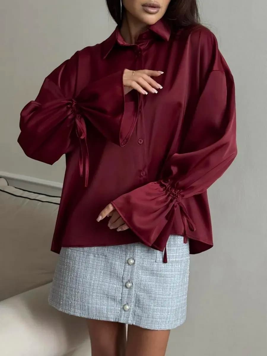 Рубашка блузка оверсайз нарядная шелковая в школу и офис