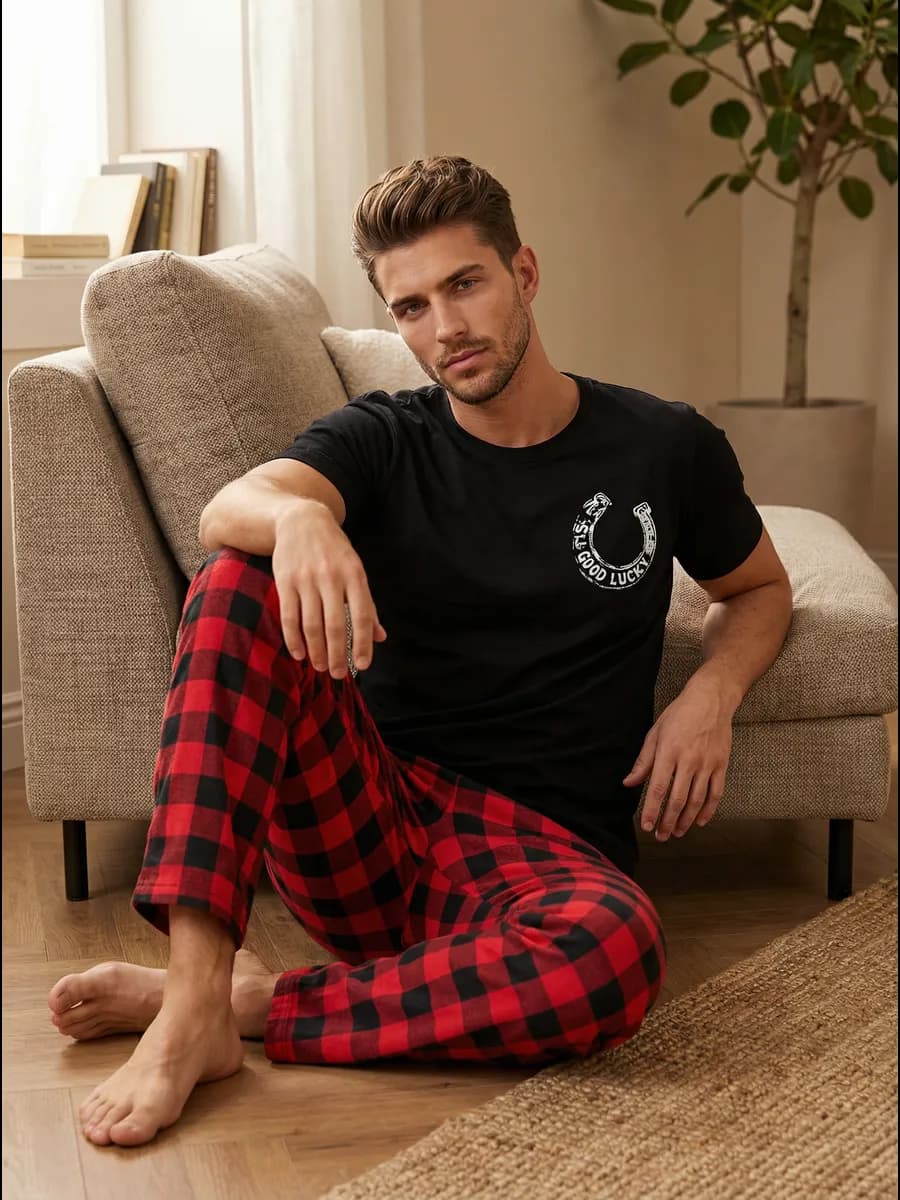 Пижама мужская со штанами в клетку family look