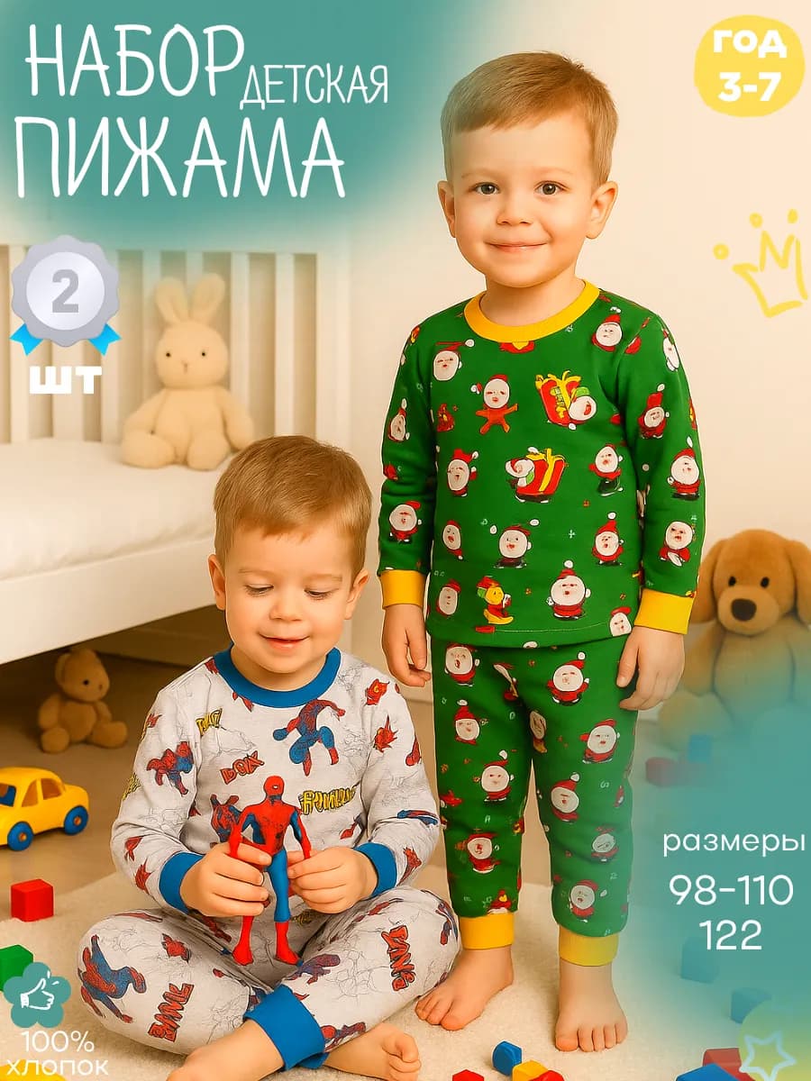 Пижама детская комплект 2 шт, хлопок 100%, 5–8 лет
