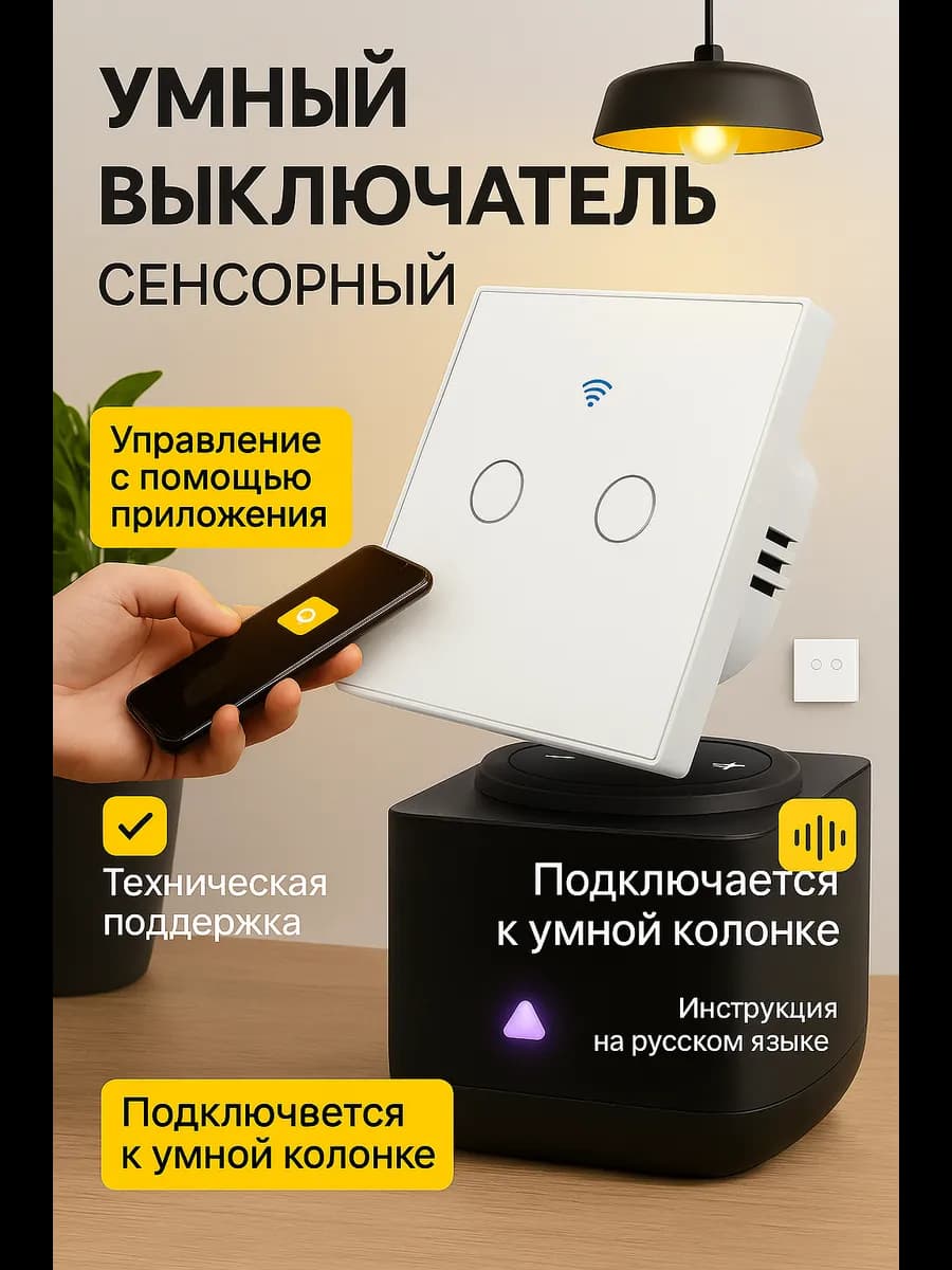Умный сенсорный двухклавишный выключатель с Алисой