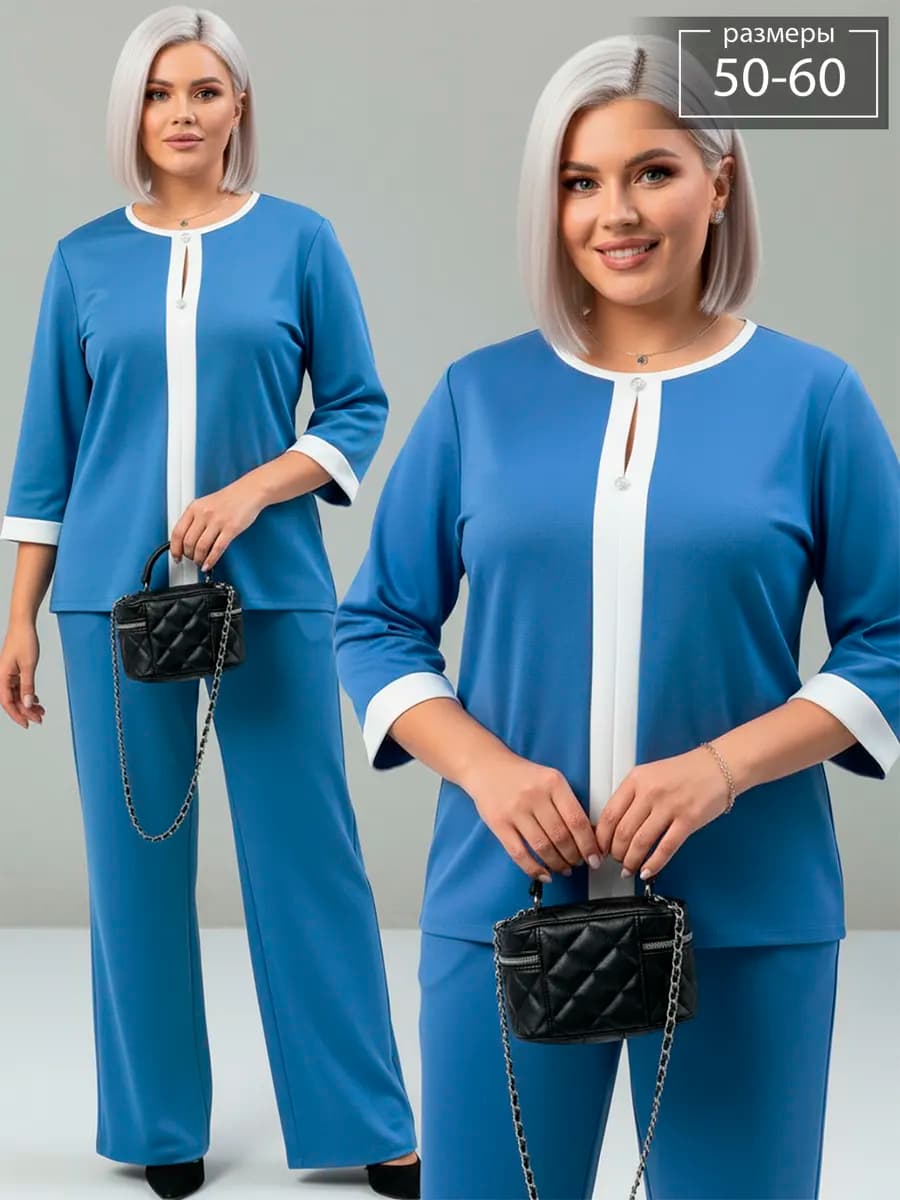 Костюм брючный трикотажный нарядный больших размеров - фото 1