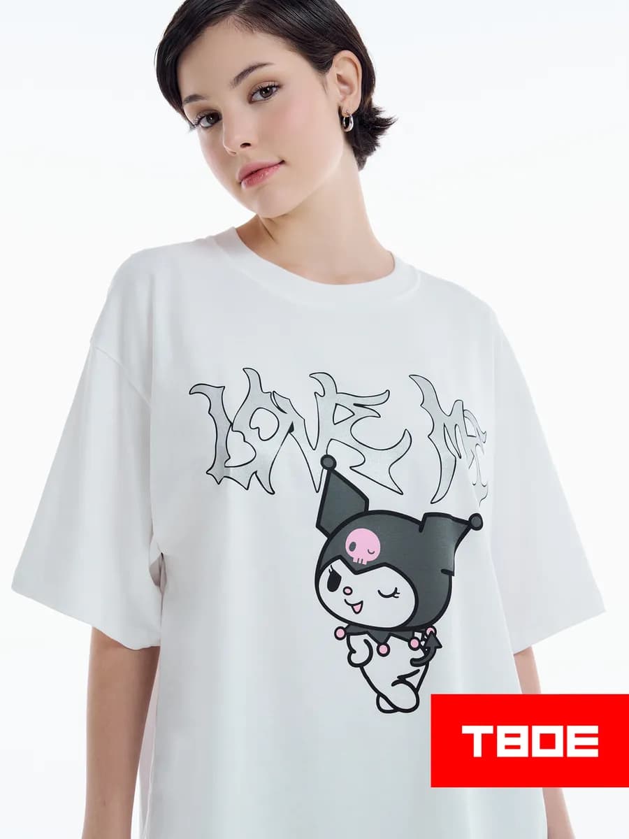 Футболка с принтом Kuromi в стиле дрейн - фото 1
