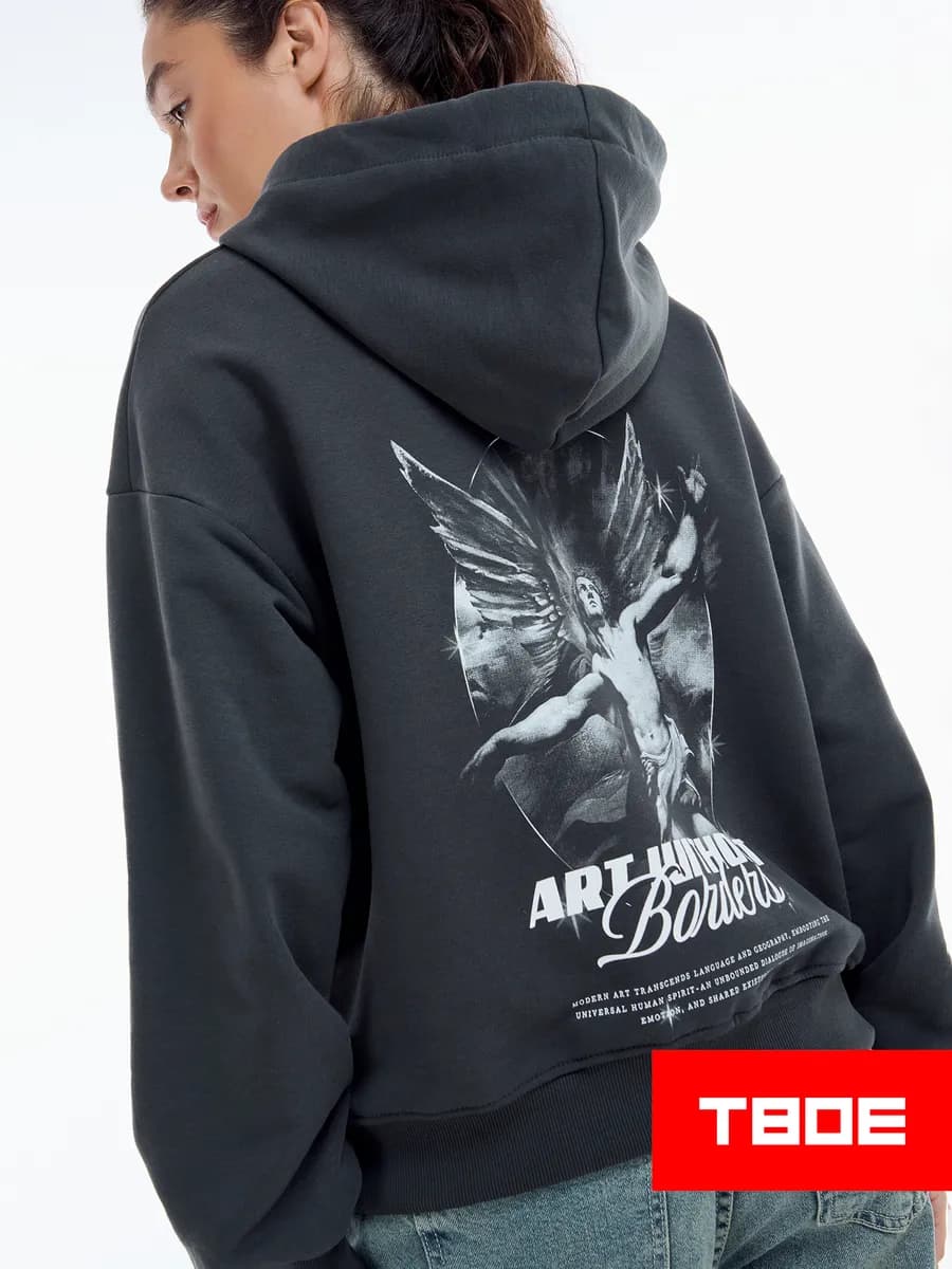 Толстовка с капюшоном и принтом ангела на спине