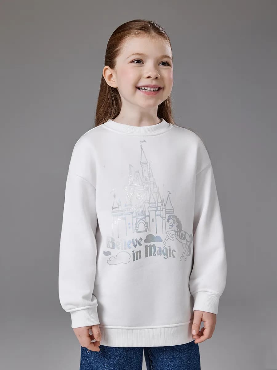 Свитшот удлиненный с начесом и голографическим принтом