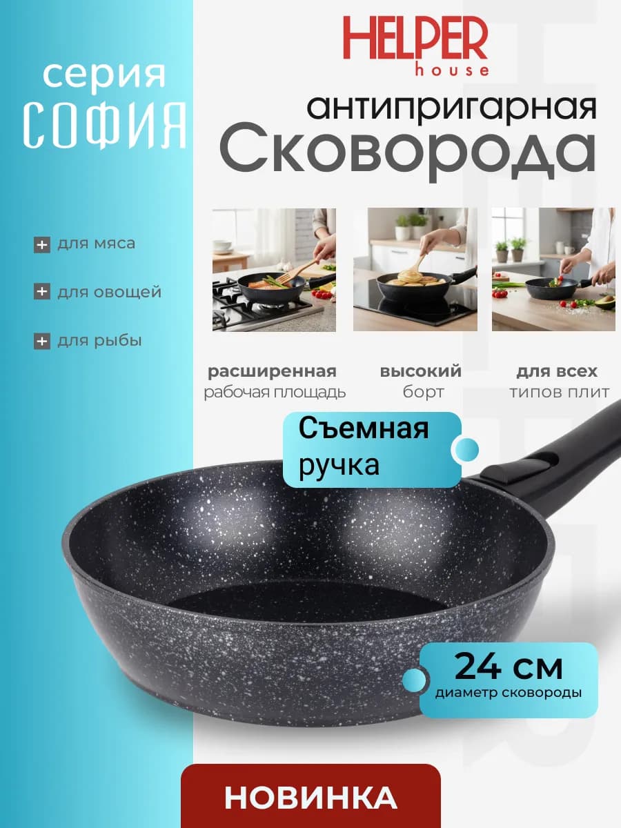 Сковорода для индукционной плиты со съёмной ручкой 24 см