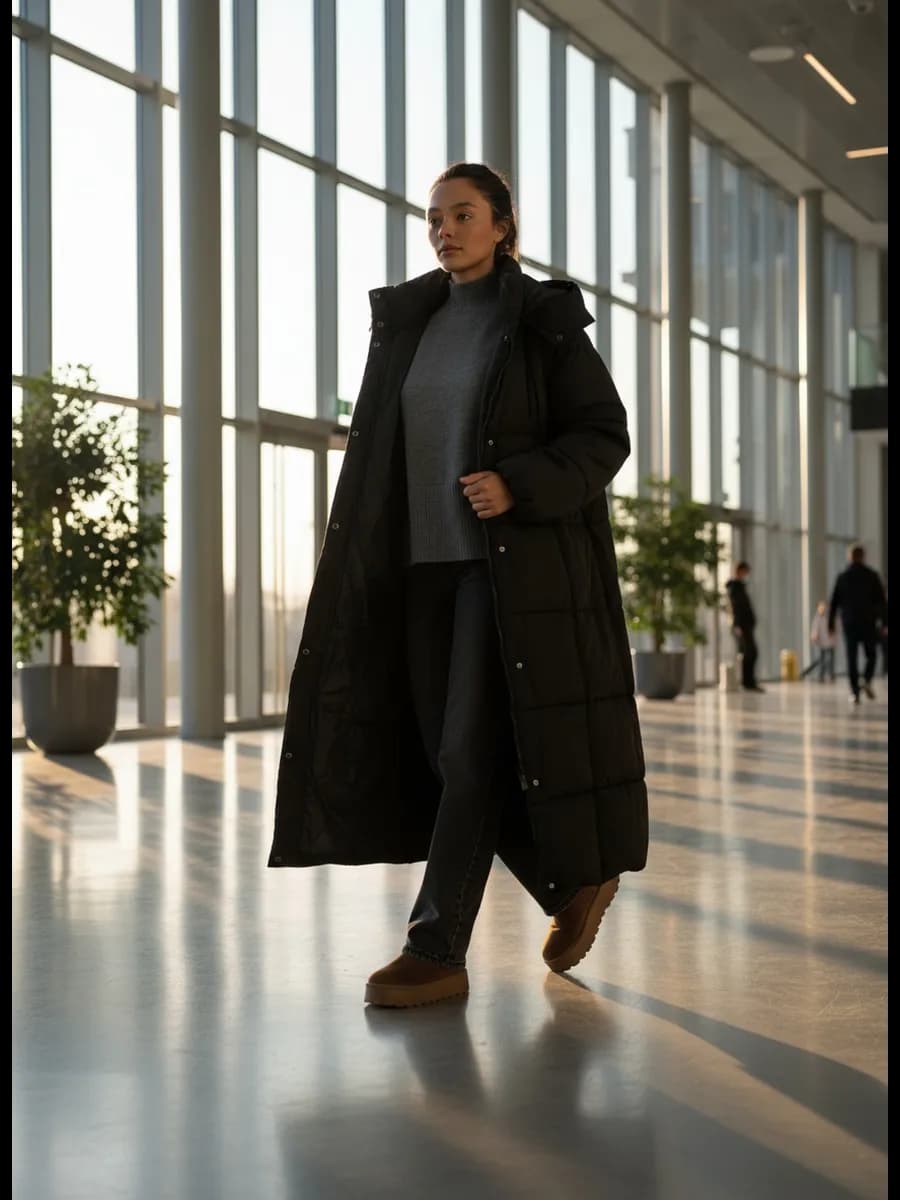 Зимнее пальто длинное с капюшоном