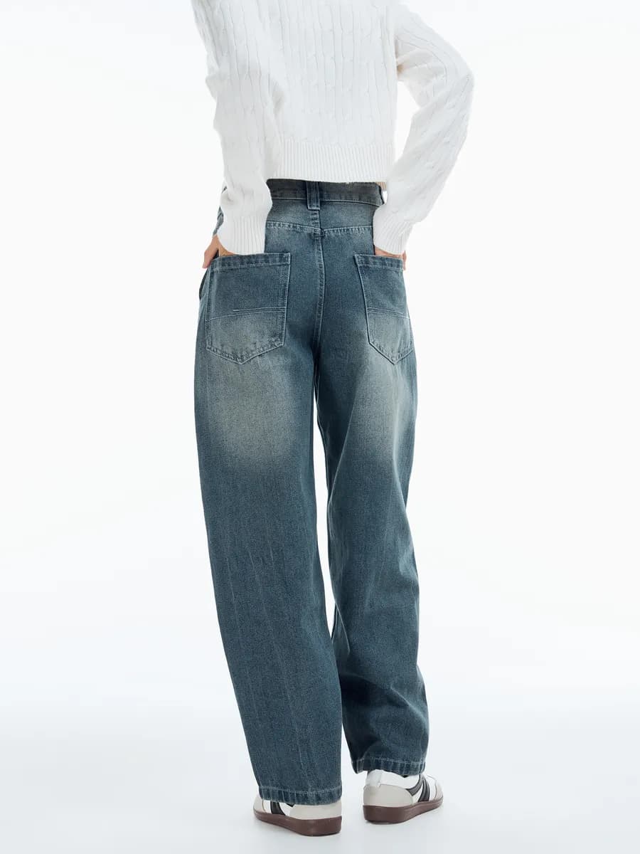 Джинсы широкие с высокой посадкой - фото 1