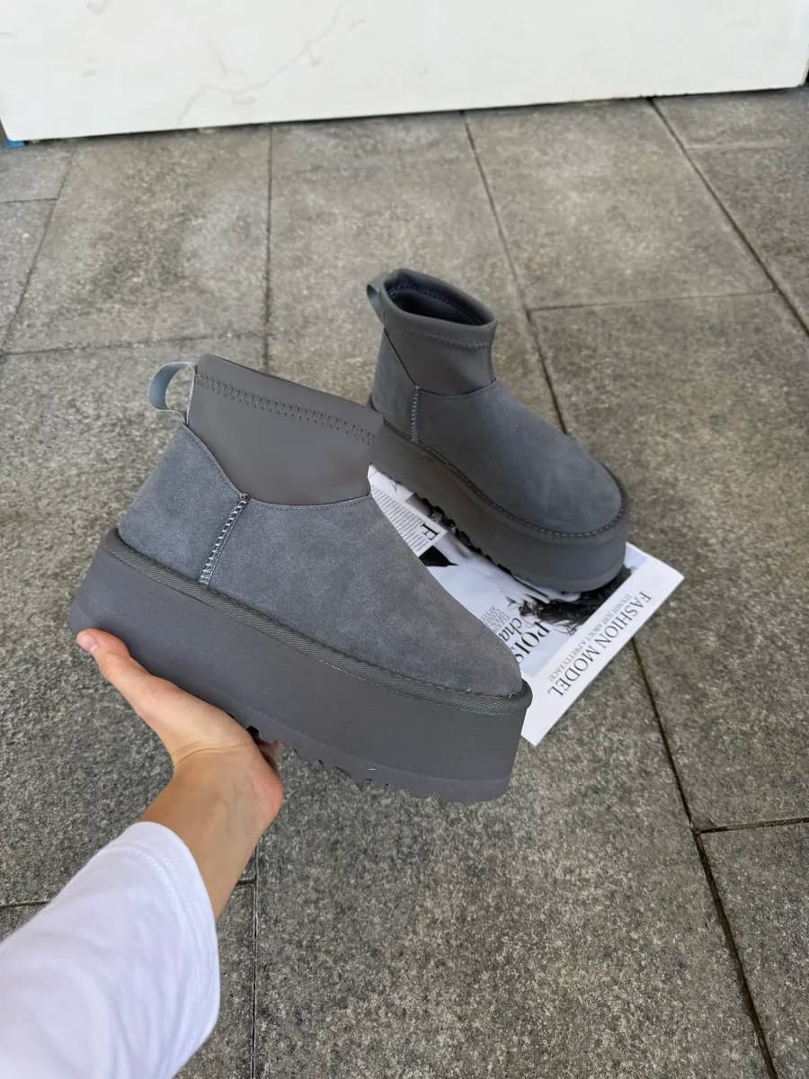 угги зимние на платформе серые