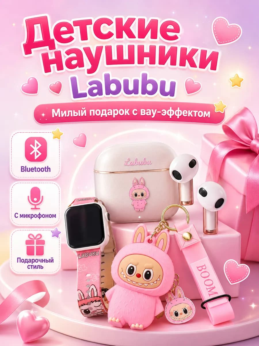 Наушники беспроводные детские Лабубу подарок