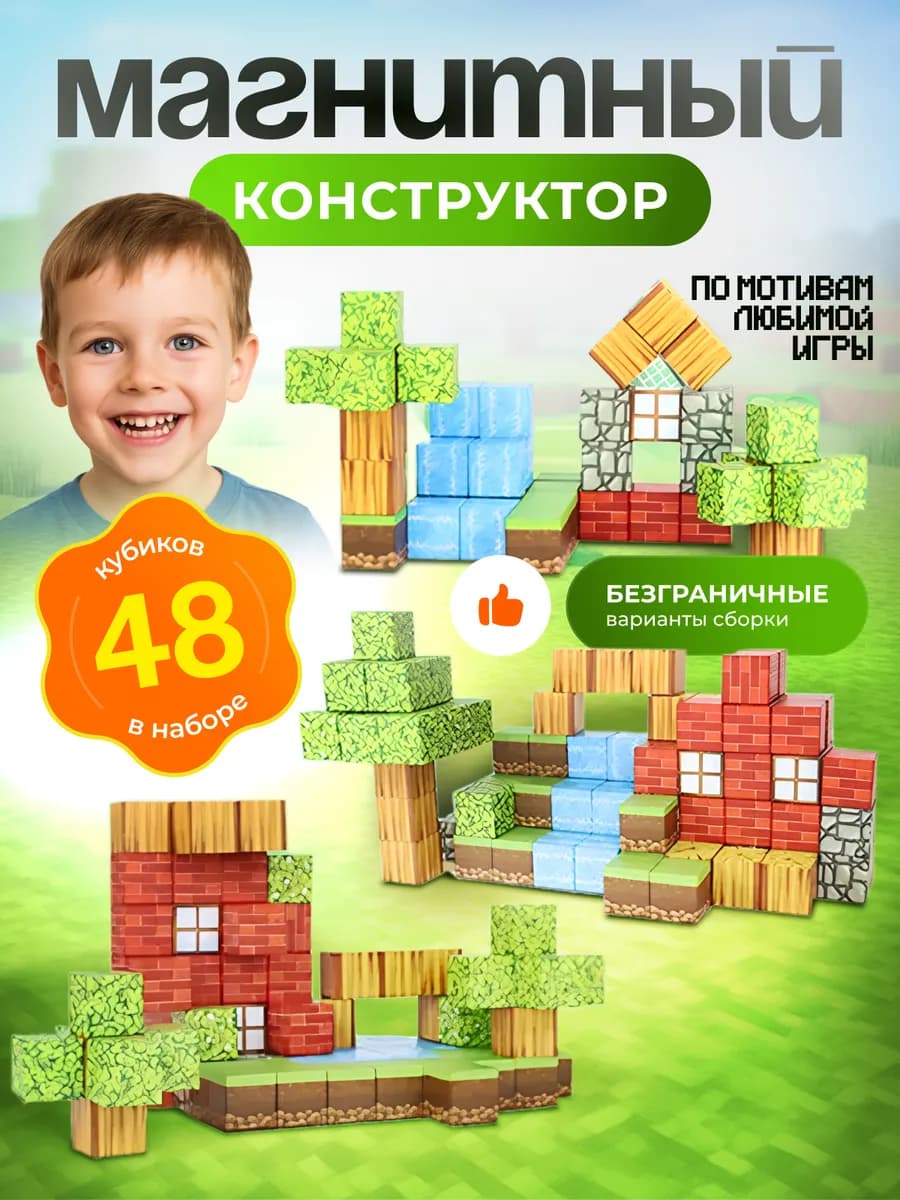 Конструктор Minecraft магнитный 3D для мальчиков и девочек