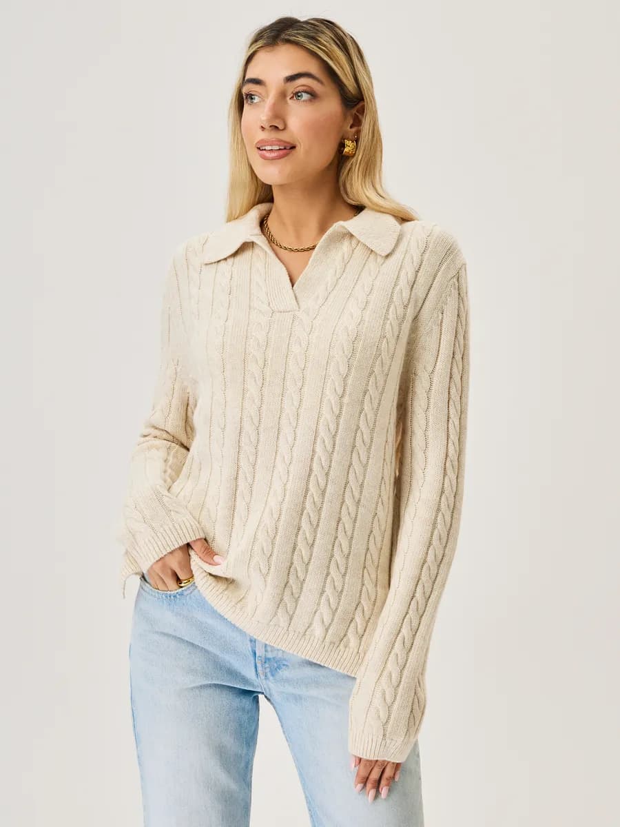 Джемпер поло оверсайз вязаный с длинным рукавом