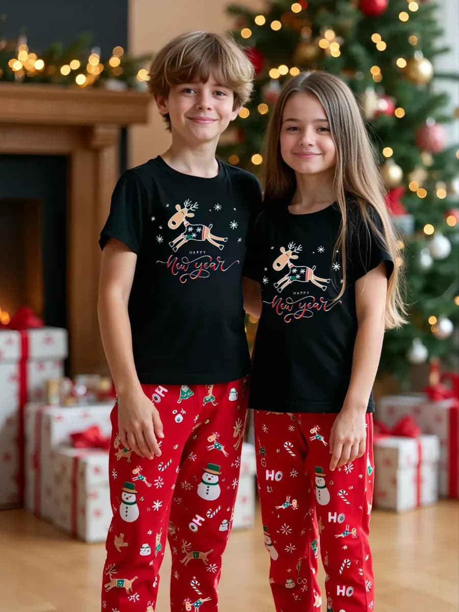 Пижама новогодняя детская family look семейная