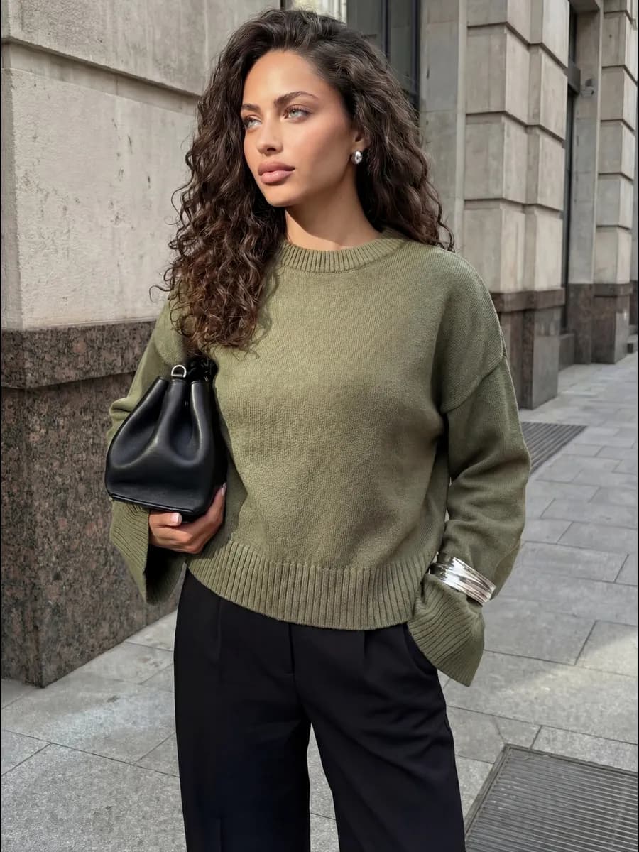 свитер оверсайз укороченный вязаный джемпер теплый